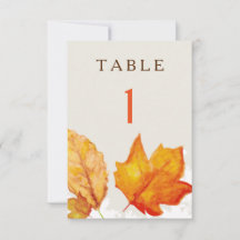 Autumn Fall Leaves Watercolor Table Numbers