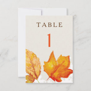 Autumn Fall Leaves Watercolor Table Numbers