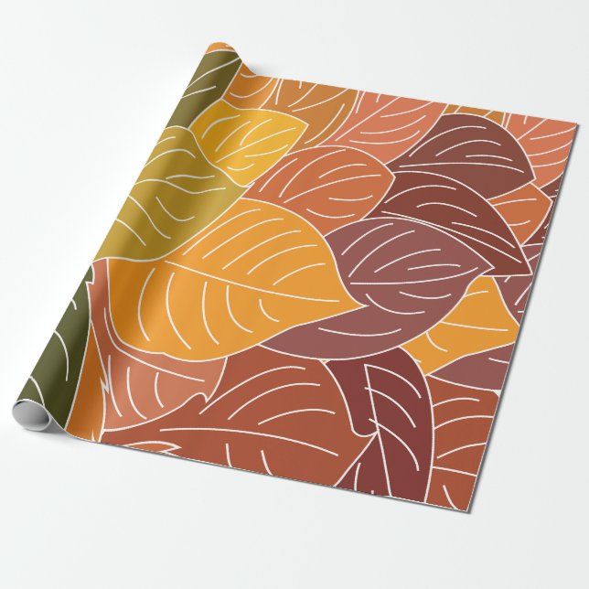 Autumn Fall Leaves Wrapping Paper (Unrolled)