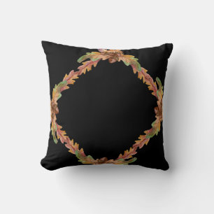 Autumn Fall Leaves wreath frame Pattern Brown Cushion