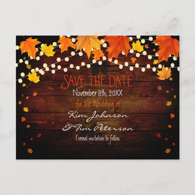 Autumn Fall Lights Rustic Postcard Save Date (Front)