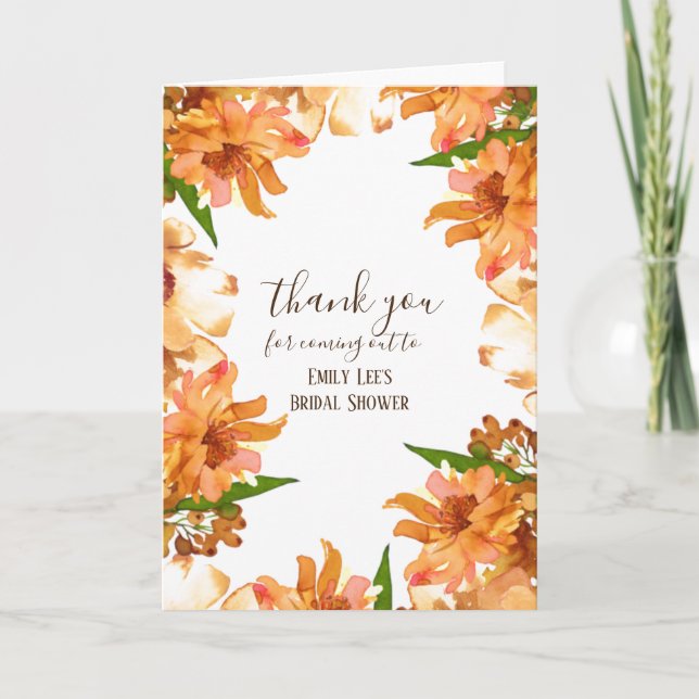 Autumn Fall Love Greenery Bridal Shower Thank You  Card (Front)