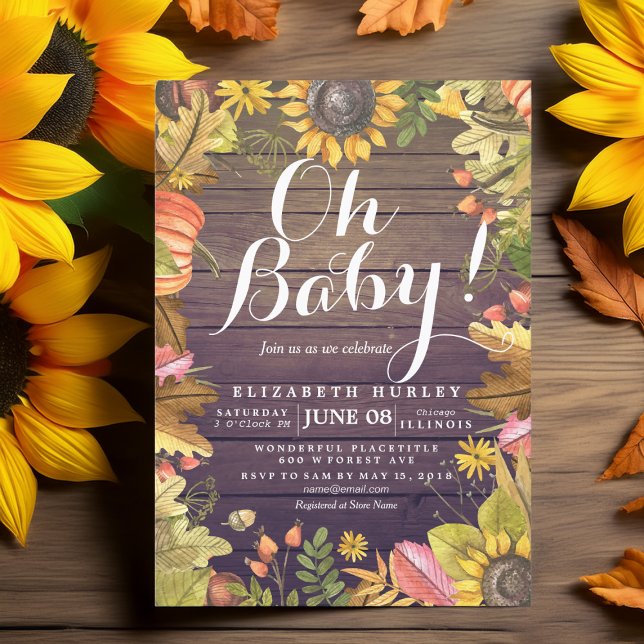 Autumn Fall Maple Leaves Pumpkin Baby Shower Cards (Creator Uploaded)