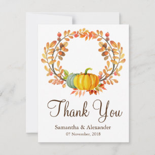 Autumn Fall Maple Leaves Pumpkin Thank You Card