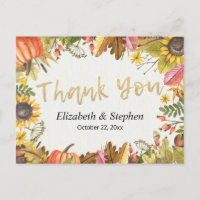 Autumn Fall Maple Leaves Pumpkin Wedding Thank You