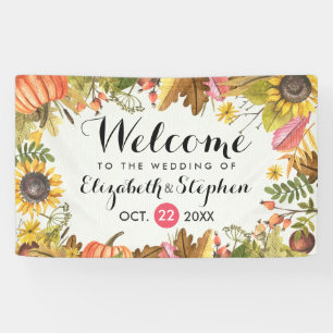 Autumn Fall Maple Leaves Pumpkin Wedding Welcome Banner
