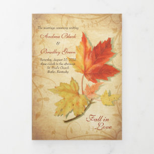 Autumn Fall Maples Leaves Wedding Tri-Fold Program Programme