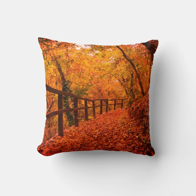 Autumn Fall Modern Leaves Orange Rustic Cushion (Front)