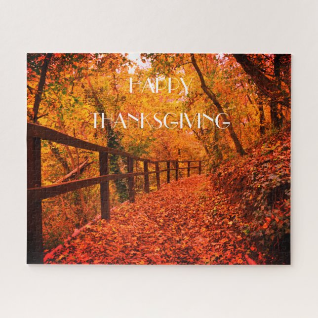 Autumn Fall Modern Thanksgiving Leaves Orange Jigs Jigsaw Puzzle (Horizontal)