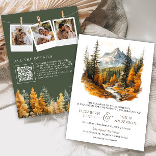 Autumn Fall Mountain Forest QR Code Photo Wedding  Invitation