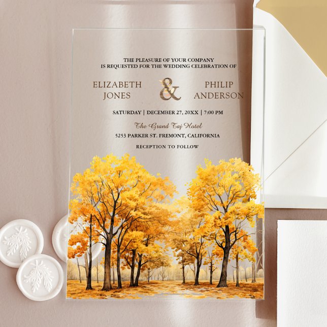 Autumn Fall Oak Trees Forest Wedding Acrylic Invitations (Creator Uploaded)