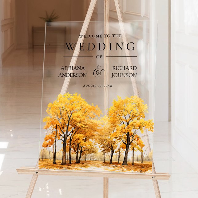 Autumn Fall Oak Trees Forest Wedding Welcome Acrylic Sign (Creator Uploaded)
