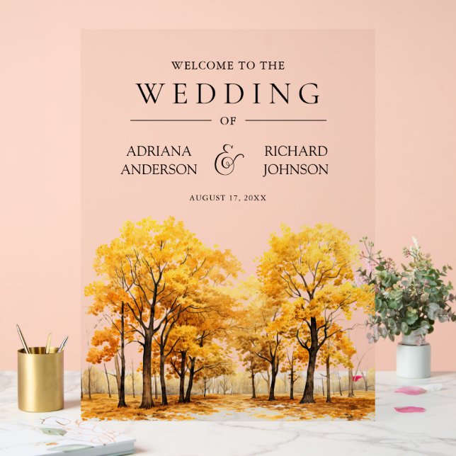 Autumn Fall Oak Trees Forest Wedding Welcome Acrylic Sign (Wedding)