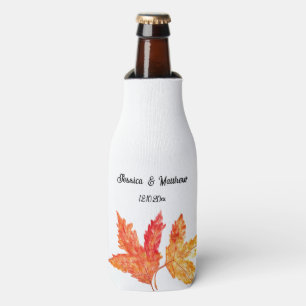 Autumn Fall Orange Leaves Watercolor Wedding Bottle Cooler