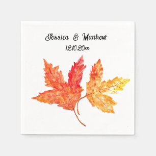 Autumn Fall Orange Leaves Watercolor Wedding Napkin