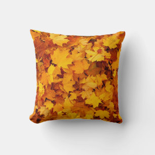 Autumn Fall Orange Yellow Brown Maple Leaves Cushion