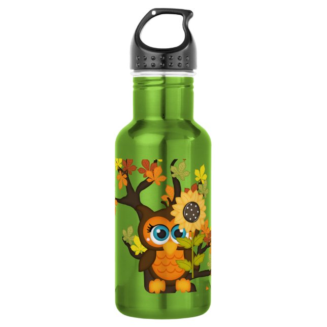 Autumn, Fall Owl with Sunflowers 532 Ml Water Bottle (Front)
