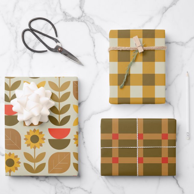 Autumn Fall Pattern Wrapping Paper Sheet (Front)