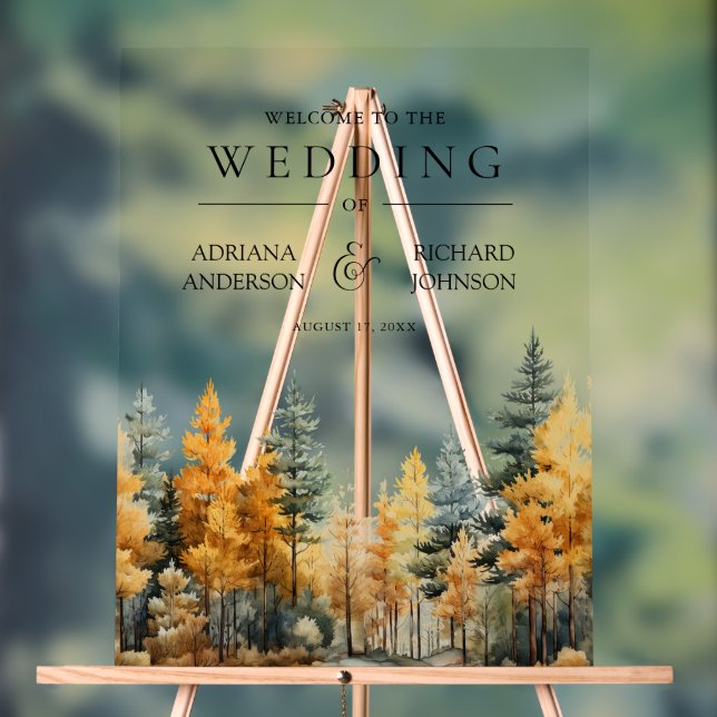 Autumn Fall Pine Trees Wedding Welcome Acrylic Sign (Neutral)