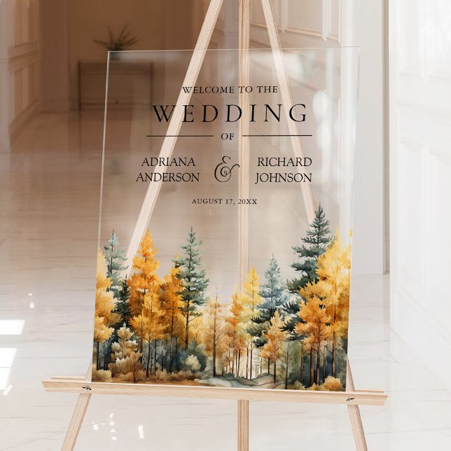 Autumn Fall Pine Trees Wedding Welcome Acrylic Sign (Creator Uploaded)