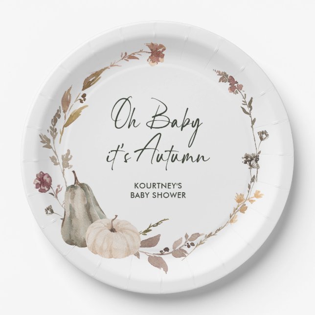 Autumn Fall Pumpkin Baby Shower Paper Plate (Front)