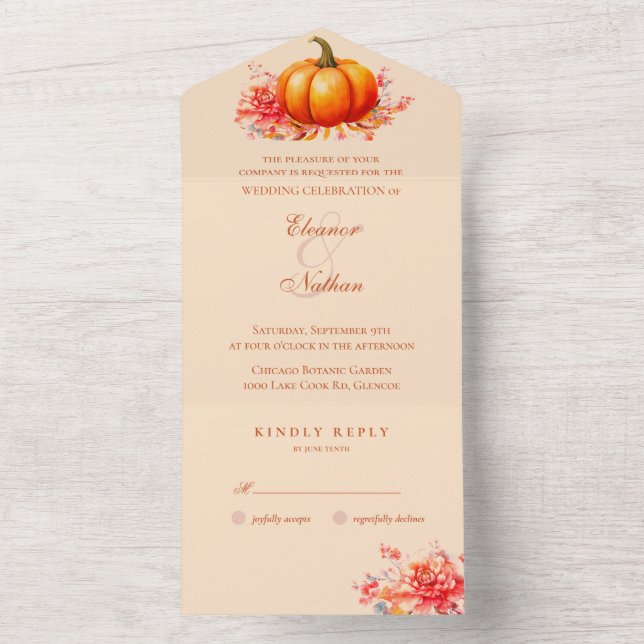 Autumn Fall Pumpkin Botanical Wedding All In One Invitation (Inside)