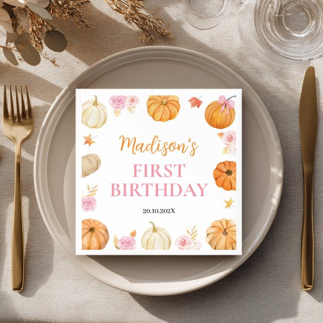 Autumn Fall Pumpkin Girl Birthday Napkin (Creator Uploaded)