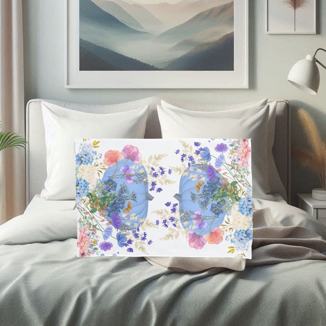 Autumn Fall Pumpkin Pastel Blue Botanical Floral  Pillowcase (Autumn Fall Pumpkin Pastel Blue Botanical Floral Pillow Case)
