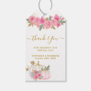 Autumn Fall Pumpkin Pink Floral Thank You Gift Tags