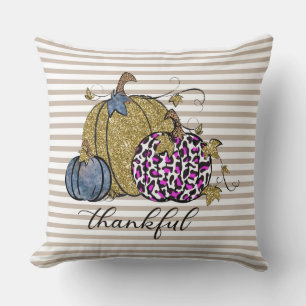 Autumn/Fall Pumpkin Taupe Stripe Pillow