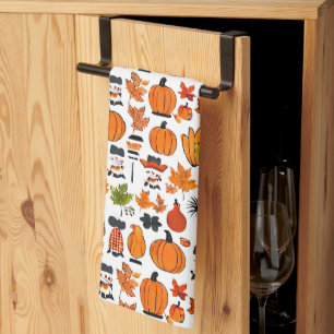 Autumn Fall Pumpkins & Leaves Kitchen Holiiday Tea Towel