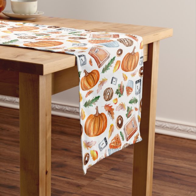 Autumn Fall Pumpkins Leaves Light Pattern  Long Table Runner (In Situ)
