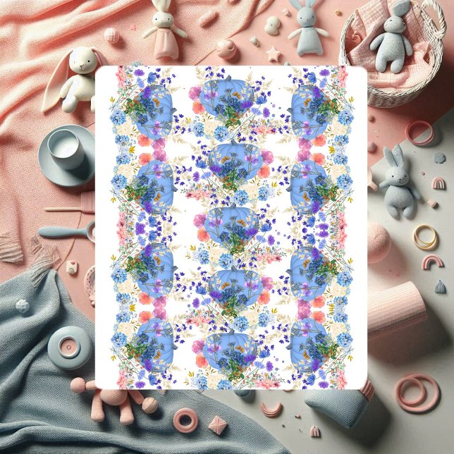 Autumn Fall Pumpkins Pastel Blue Botanical Floral  Sherpa Blanket (Autumn Fall Pumpkins Pastel Blue Botanical Floral Sherpa Blanket)