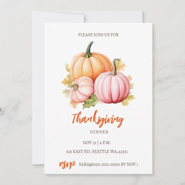 Autumn Fall Pumpkins Thanksgiving Dinner Invitation (Front)