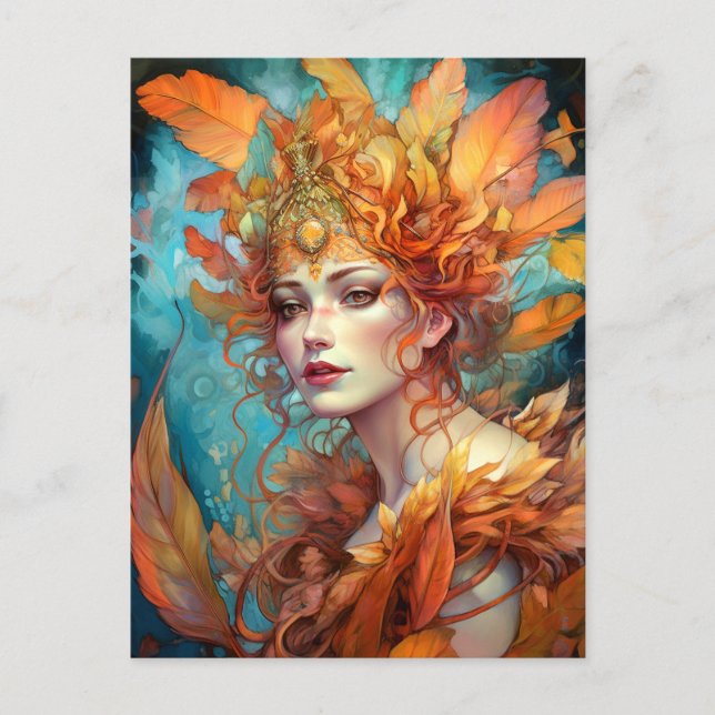 Autumn Fall Queen Goddess Fantasy Art Postcard (Front)