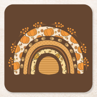 Autumn/Fall Rainbow  Square Paper Coaster