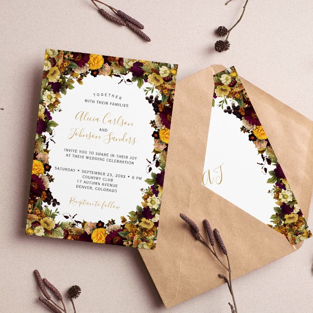 Autumn fall rustic botanical floral wedding invitation (Creator Uploaded)