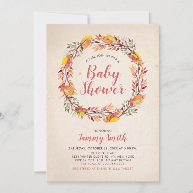 Autumn/Fall Rustic Floral Baby Shower Invitation (Front)