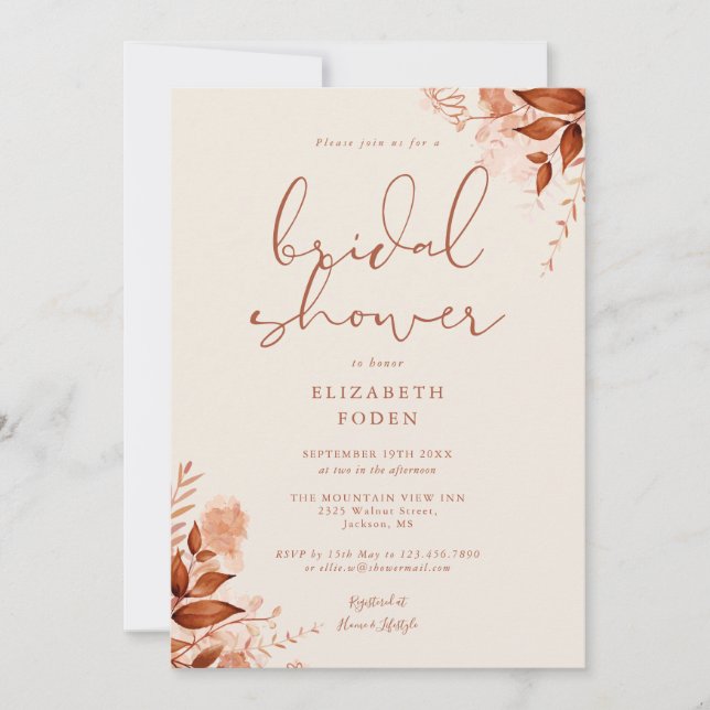 Autumn Fall Rustic Floral Bridal Shower Invitation (Front)