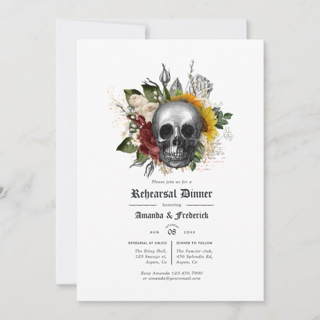 Autumn Fall Rustic Floral Gothic Rehearsal Dinner Invitation (Front)