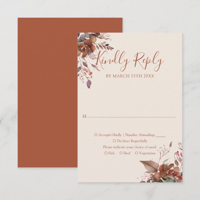 Autumn Fall Rustic Floral Monogram Wedding RSVP Card (Front/Back)