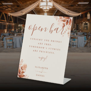 Autumn Fall Rustic Floral Open Bar Pedestal Sign