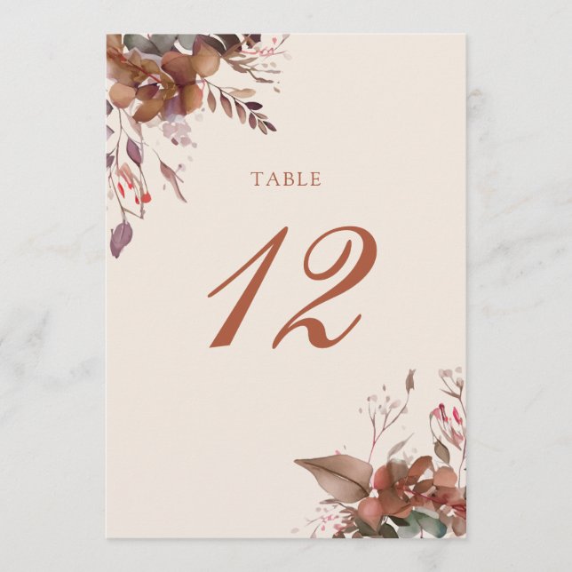 Autumn Fall Rustic Floral Table Number (Front)