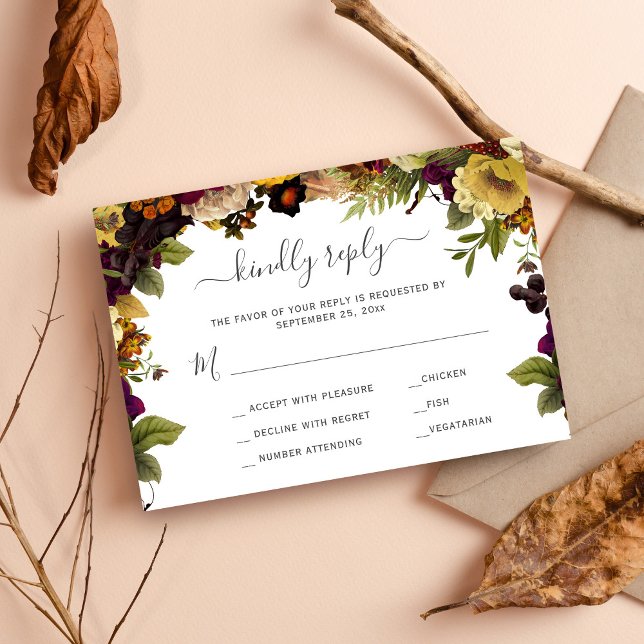 Autumn fall rustic floral wedding reply RSVP card (Creator Uploaded)