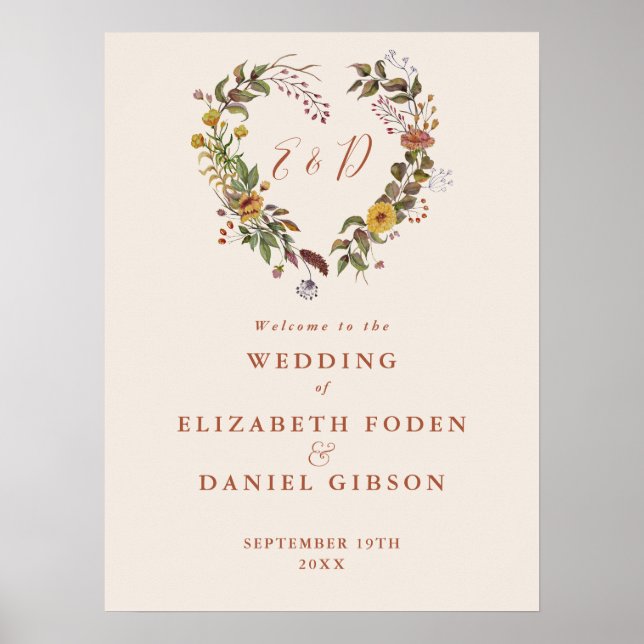 Autumn Fall Rustic Floral Wedding Welcome Sign (Front)