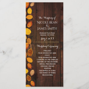 Autumn Fall Rustic Golden Leaves Wedding Program Programme