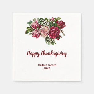 Autumn Fall Rustic Maroon Roses Thanksgiving  Napkin