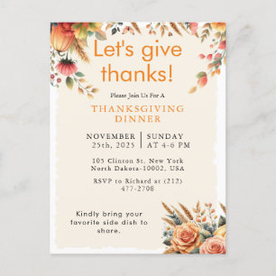 Autumn Fall Rustic Pumpkin Thanksgiving Invitation