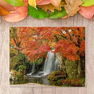 Autumn Fall Scenic View   Waterfall and Creek Jigsaw Puzzle