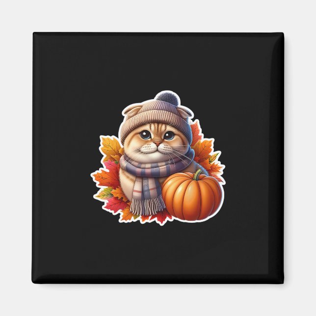 Autumn Fall Scottish Fold Cat Owner Thanksgiving M Magnet (Front)